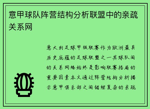 意甲球队阵营结构分析联盟中的亲疏关系网